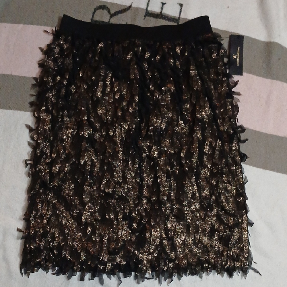 Worthington Black and Gold Textured Mini Skirt